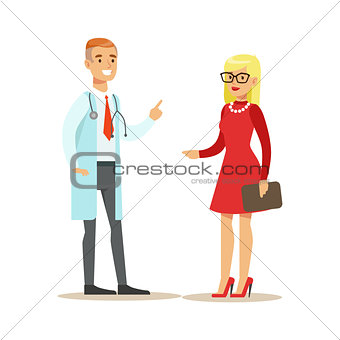 Doctor Speaking To A Patient Discussing Treatment, Hospital And Healthcare Illustration