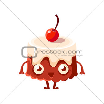 Chocolate Cake With Cherry On Top, Sweet Dessert Pastry Childish Cartoon Character
