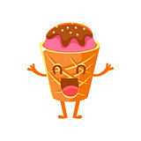 Ice-Cream In Waffle Cone,Sweet Dessert Pastry Childish Cartoon Character