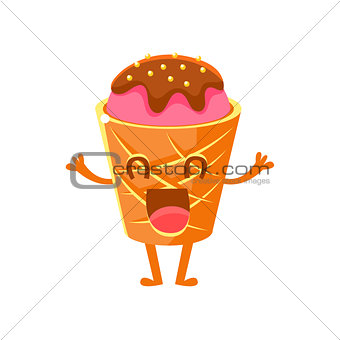 Ice-Cream In Waffle Cone,Sweet Dessert Pastry Childish Cartoon Character