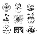 Summer Vacation In Hawaii Black And White Sign Design Templates With Text And Tools Silhouettes