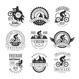Custom Made Free Ride Bike Shop Black And White Sign Design Templates With Text And Tools Silhouettes