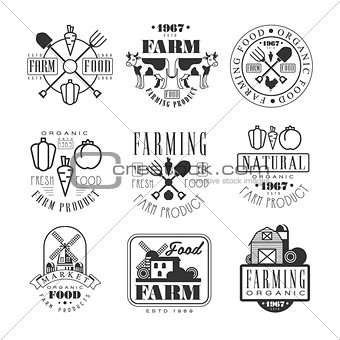 Organic Farm Products Black And White Sign Design Templates With Text And Tools Silhouettes