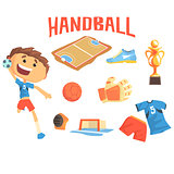 Boy Handball Player, Kids Future Dream Professional Sportive Career Illustration With Related To Profession Objects