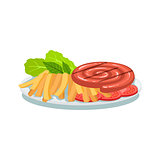 Sausage Roll, Fries And Tomato, Oktoberfest Grill Food Plate Illustration