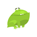 Satisfied Smiling Green Frog Funny Character Childish Cartoon Illustration