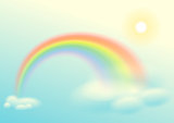 Rainbow, sun and clouds sky