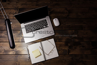 Stylish laptop overhead view of desk 