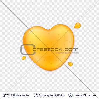 Heart shaped honey drop on transparent background.