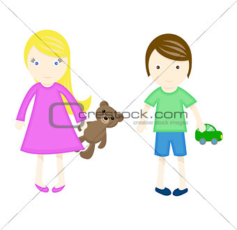Happy children with toys. Vector illustration