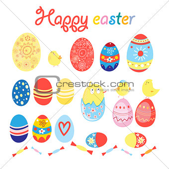 Vector set of eggs and chicks for Easter