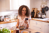 Woman Eating Breakfast Whilst Using Mobile Phone