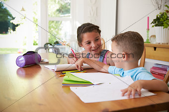Brother And Sister Doing Homework At Table
