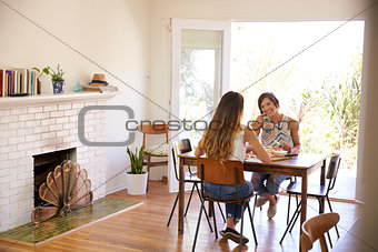 Two Female Friends Enjoying Meal At Home Together