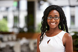 Portrait of young black businesswoman wearing glasses