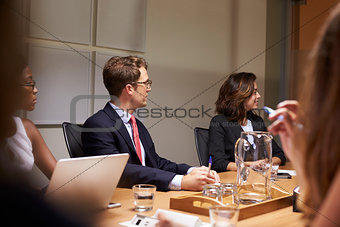 Business people at a meeting, close up, selective focus