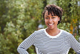 Smiling young mixed race woman, horizontal