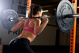 Rear View Of Woman In Gym Lifting Weights On Barbell