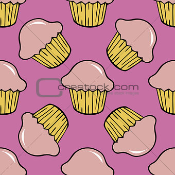 Strawberry pink cream cupcake seamless pattern