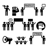 Protest, strike, people demonstrating or fighting for their rights icons set