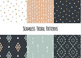 Set of modern seamless hand drawn geometric tribal patterns. Vector navajo design.