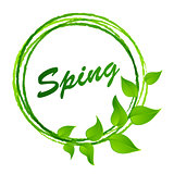 Hello Spring abstract background. Design element with green leaves