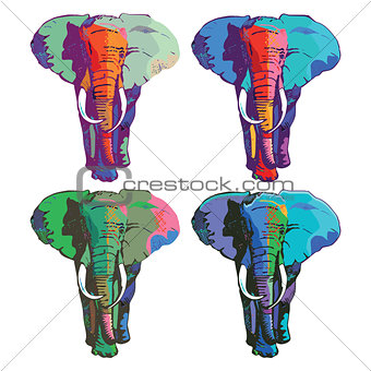 Four colorful elephants drawing