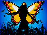 Fairy queen silhouette with butterfly wings
