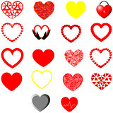 Red, yellow and grey hearts different shape.