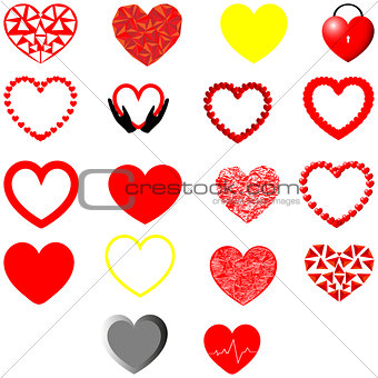 Red, yellow and grey hearts different shape.