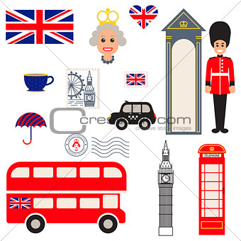 England vector traditional symbols.
