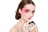 Beauty makeup pink eyes and lips fashion model 