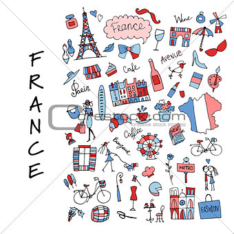 France, icons collection. Sketch for your design