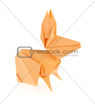 Orange easter bunny of origami.
