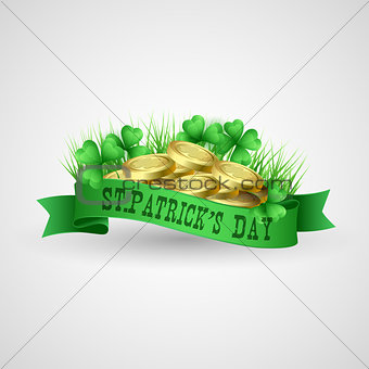 Saint Patrick Day Banner with clover and coins