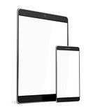 Smartphone and tablet on white background