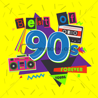 Best of 90s illistration with realistic tape cassette on pink background