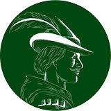 Robin Hood Side Profile Circle Woodcut