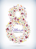 Number eight 8 of flowers. Sketch element for international womens day. vector illustration