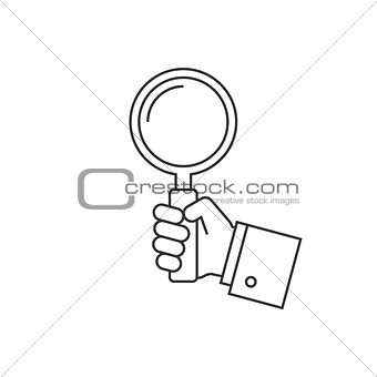 Holding magnifying glass line icon