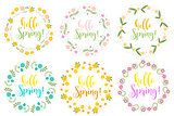 Hello Spring set floral frame for text, isolated on white background. Vector illustration.