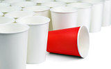 Red paper cup among white caps.