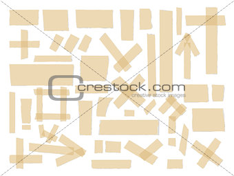 Scotch, adhesive tape collection, different size pieces isolated on white background . Vector set