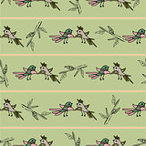 Tree with cute colorful birds seamless pattern background