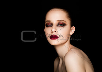 Beauty portrait red eyes and lips make up model