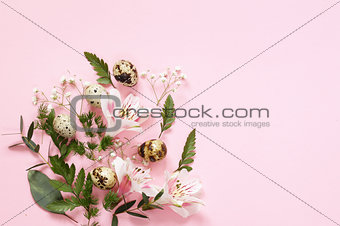 festive Easter spring composition with flowers and eggs