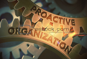 Proactive Organization on Golden Gears. 3D Illustration.