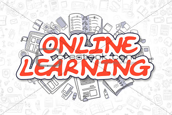 Online Learning - Doodle Red Text. Business Concept.