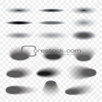 Oval shadow set transparent with soft edges isolated on checkere