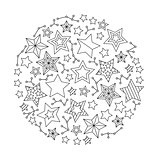 Graphic Round Mandala with stars . Zentangle inspired style.